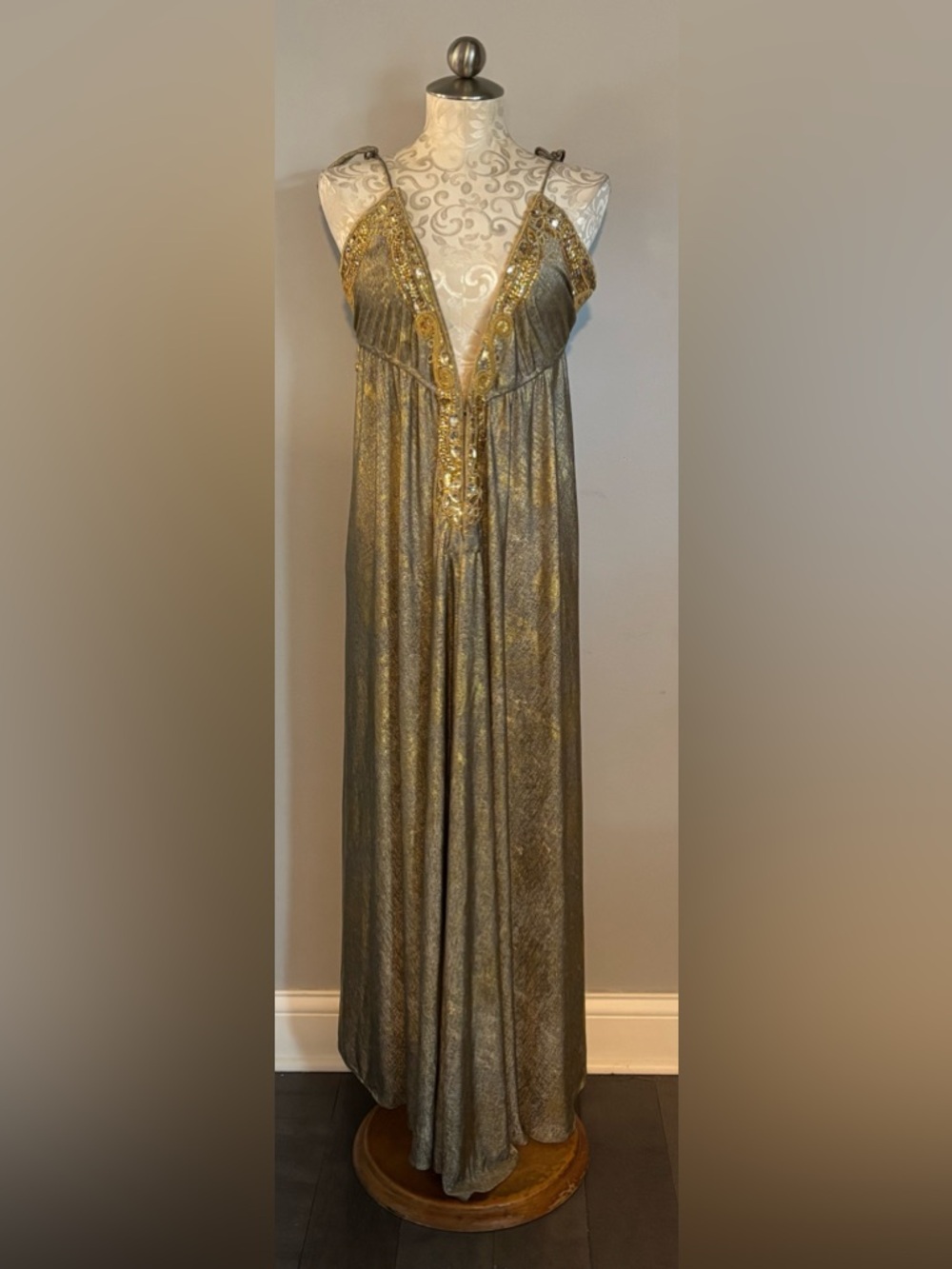 Boston Proper Gold Metallic Halter Evening Gown - Picture 12 of 12